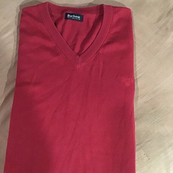 BARBOUR MEN’S 100% PIMA COTTON RED V- NECK SWEATER M - Picture 2 of 11